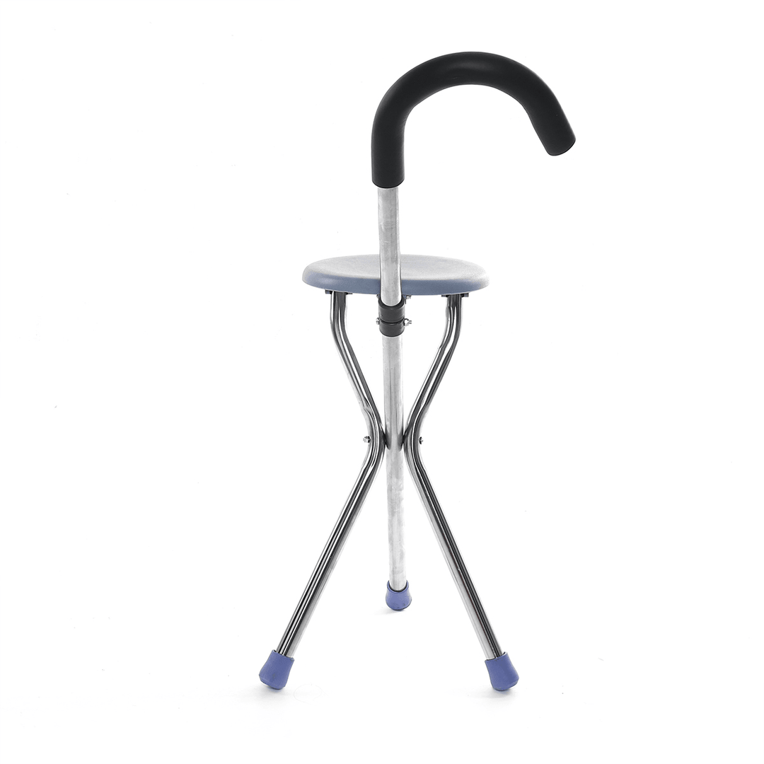 Stainless Steel Folding Tripod Cane Hiking Chair Portable Walking Stick with Seat - Trendha