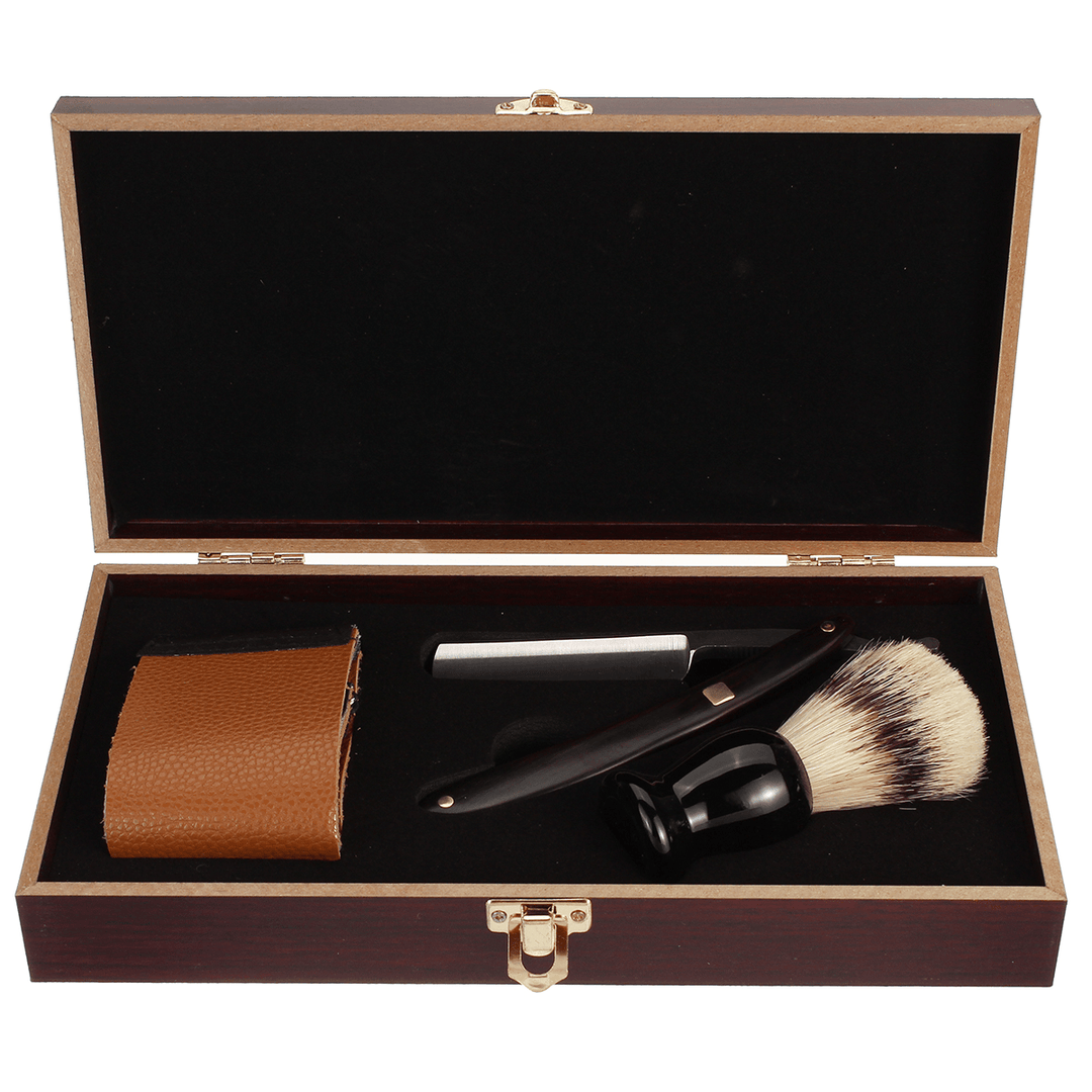 Barber Shaving Kit Set Straight Razor Shaving Brush Strop Wooden Box - Trendha