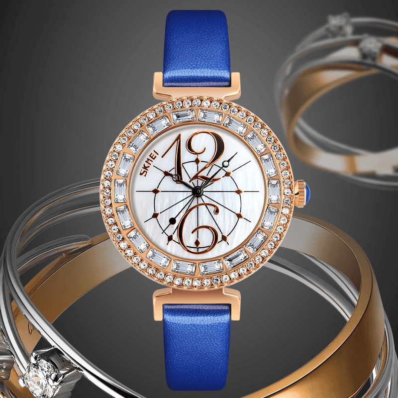 SKMEI 9158 Rhinestone Women Wrist Watch Shell Dial Waterproof Elegant Design Quartz Watch - Trendha