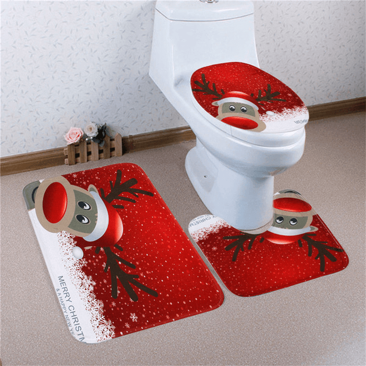 3PCS Christmas Home Decoration Snowman Santa Toilet Seat Cover Bathroom Mat Closestool Cover Rug - Trendha