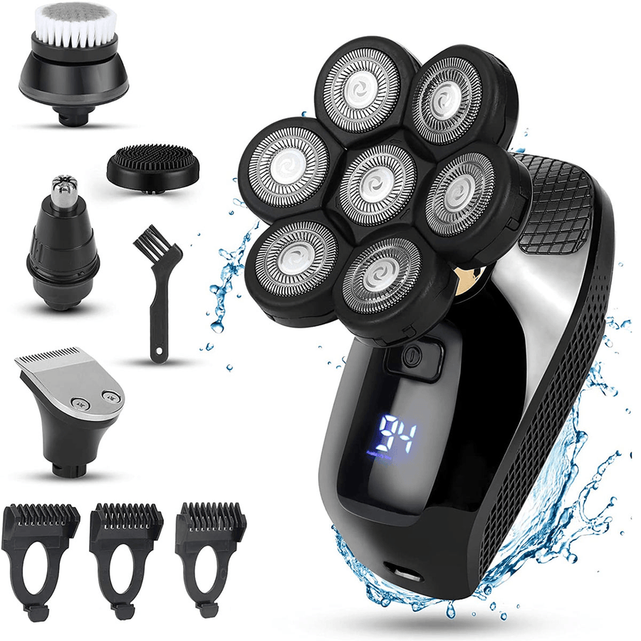 5 in 1 7D Cordless Electric Shaver IPX7 Waterproof Beard Razor Bald Head Shaver Nose Hair Trimmer - Trendha