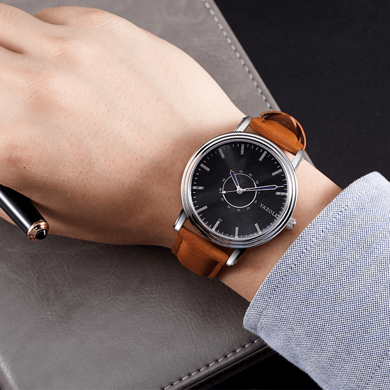 YAZOLE 305 Leisure Style Leather Band Quartz Watch Ultra Thin Men Wrist Watch - Trendha