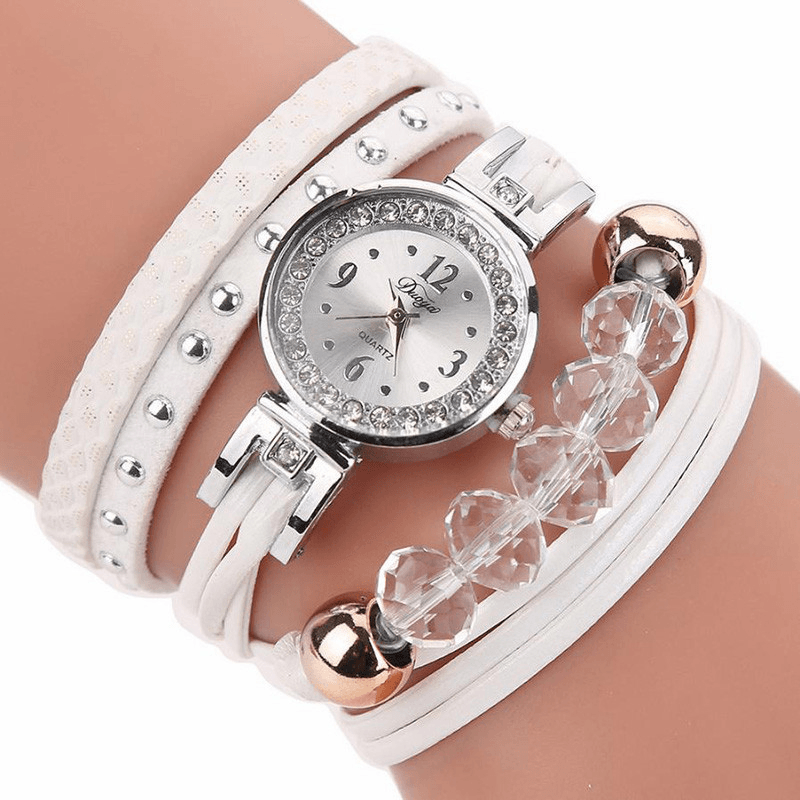 DUOYA D214 Crystal Casual Style Women Bracelet Watch Gift Leather Strap Quartz Watch - Trendha