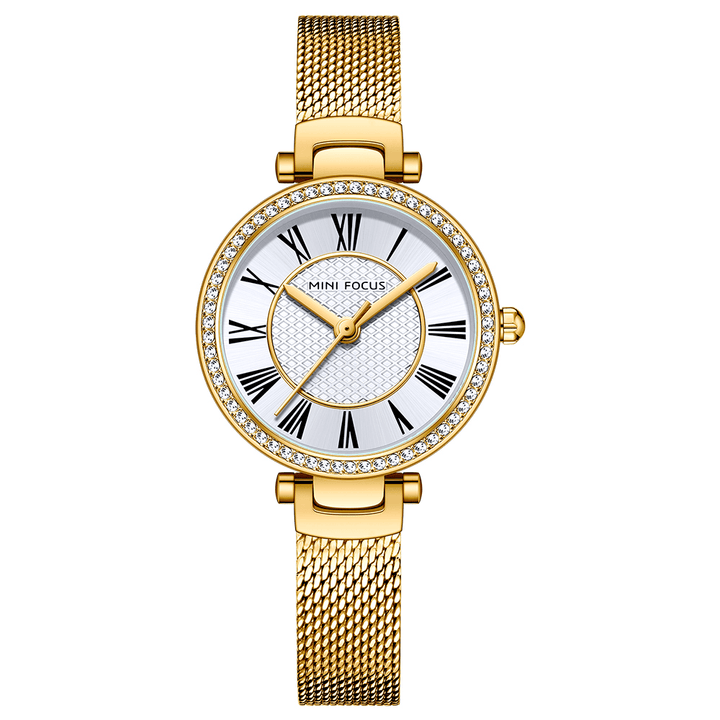 MINI FOCUS MF0424L Elegant Women Watch Fashion Casual Steel Strap Crystal Waterproof Quartz Watch - Trendha