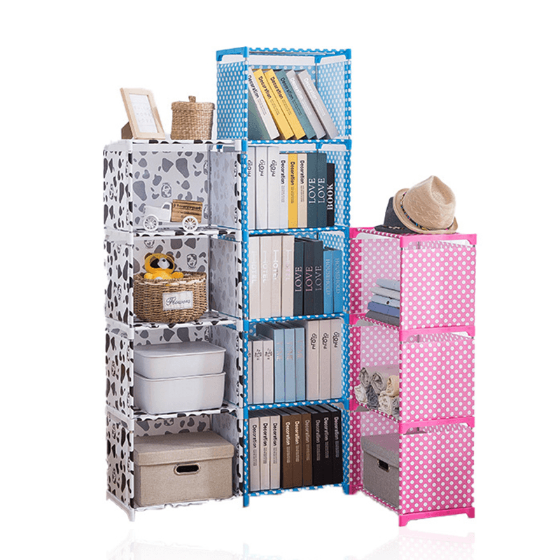 4/5 Layers Fabric Bookshelf Simple Multifunctional Debris Storage Rack Cabinet Files Books Display Shelving Unit DIY Assembled Bookcase - Trendha