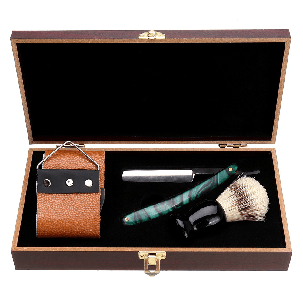 1X Shaving Straight Razor Set Box Beard Shaver Brush Sharpening Strap Barber Men - Trendha