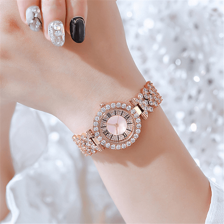 XSVO Watch Set Luxury Elegant Style Women Quartz Watch Diamond-Studded Bracelet for Mothers Girlfriend Ladies - Trendha
