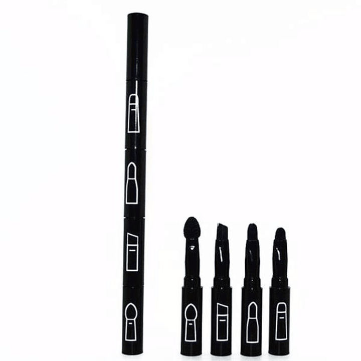 4 in 1 Black Eye Makeup Brushes Kit Eyebrow Lip Shaving Sponge Eyeshadow Brush Cosmetic Tool - Trendha