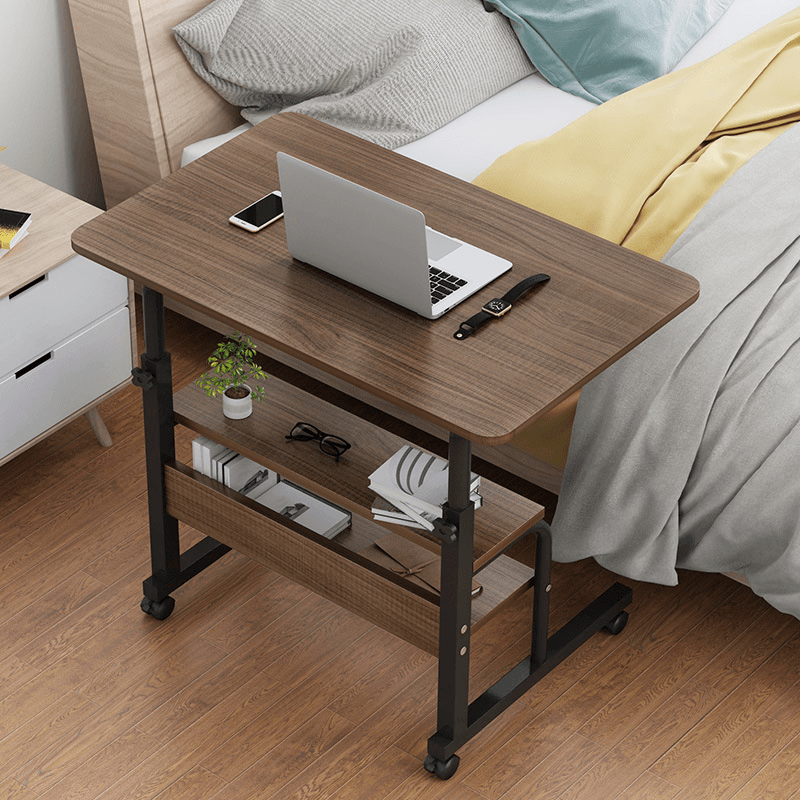 Computer Laptop Desk Adjustable Height Moveable Bed Side Writing Study Table Bookshelf with Storage Racks Home Office Furniture - Trendha