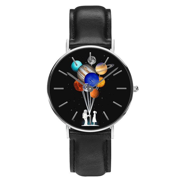 Casual Style Men Watch Cartoon Astronaut Colorful Planet Print PU Leather Strap Clock Quartz Watches - Trendha