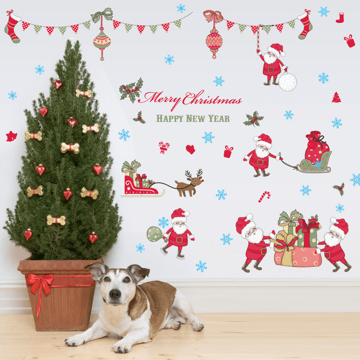Miico SK9099 Wall Sticker Living Room Xmas Santa Claus Elk Stickers Window Showcase Christmas Decoration - Trendha