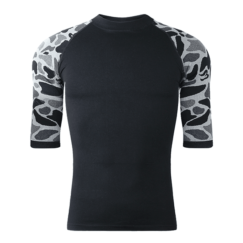 Men Compression Leopard Print Sports Tight Shirt Half Sleeve Quick Dry Body Shaper - Trendha