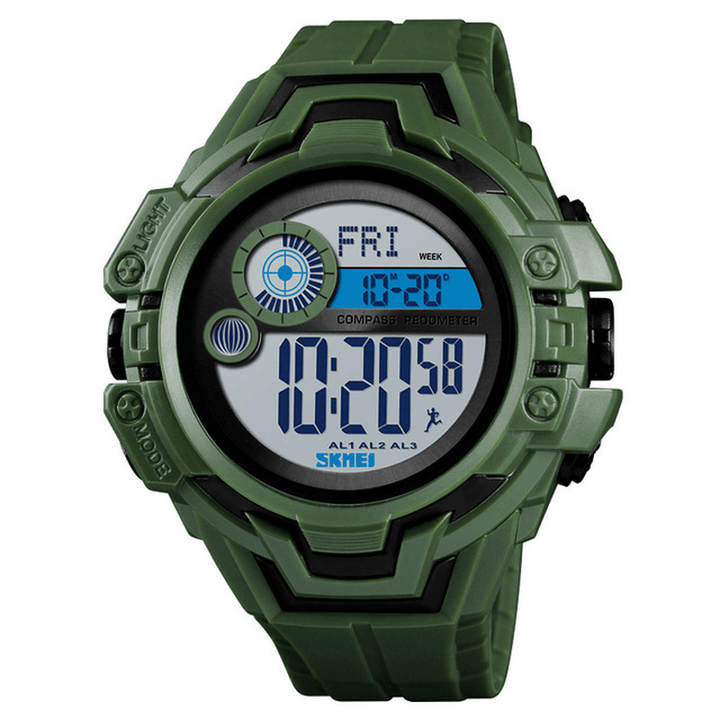 SKMEI 1447 Compass Calorie Pedometer Chrono 5ATM Outdoor Sports Men Digital Watch - Trendha