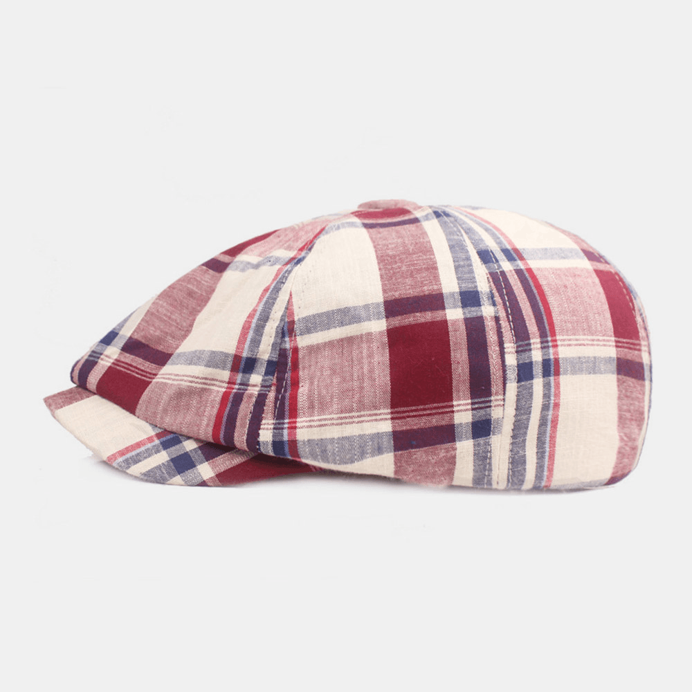 Unisex Cotton Beret Cap Plaid Pattern Casual Retro Sunshade Newsboy Hat Forward Cap Octagonal Hat - Trendha