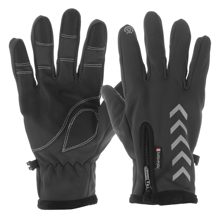 Mens Winter Thermal Fleece Lined Gloves Touchscreen Waterproof Windproof Reflective Skiing Cycling Warm Mitten - Trendha