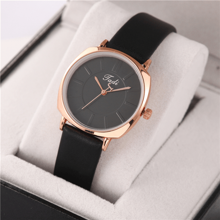 Simple Elegant Trendy Women Wristwatch Rose Gold Alloy Case Leather Band Female Quartz Watches - Trendha