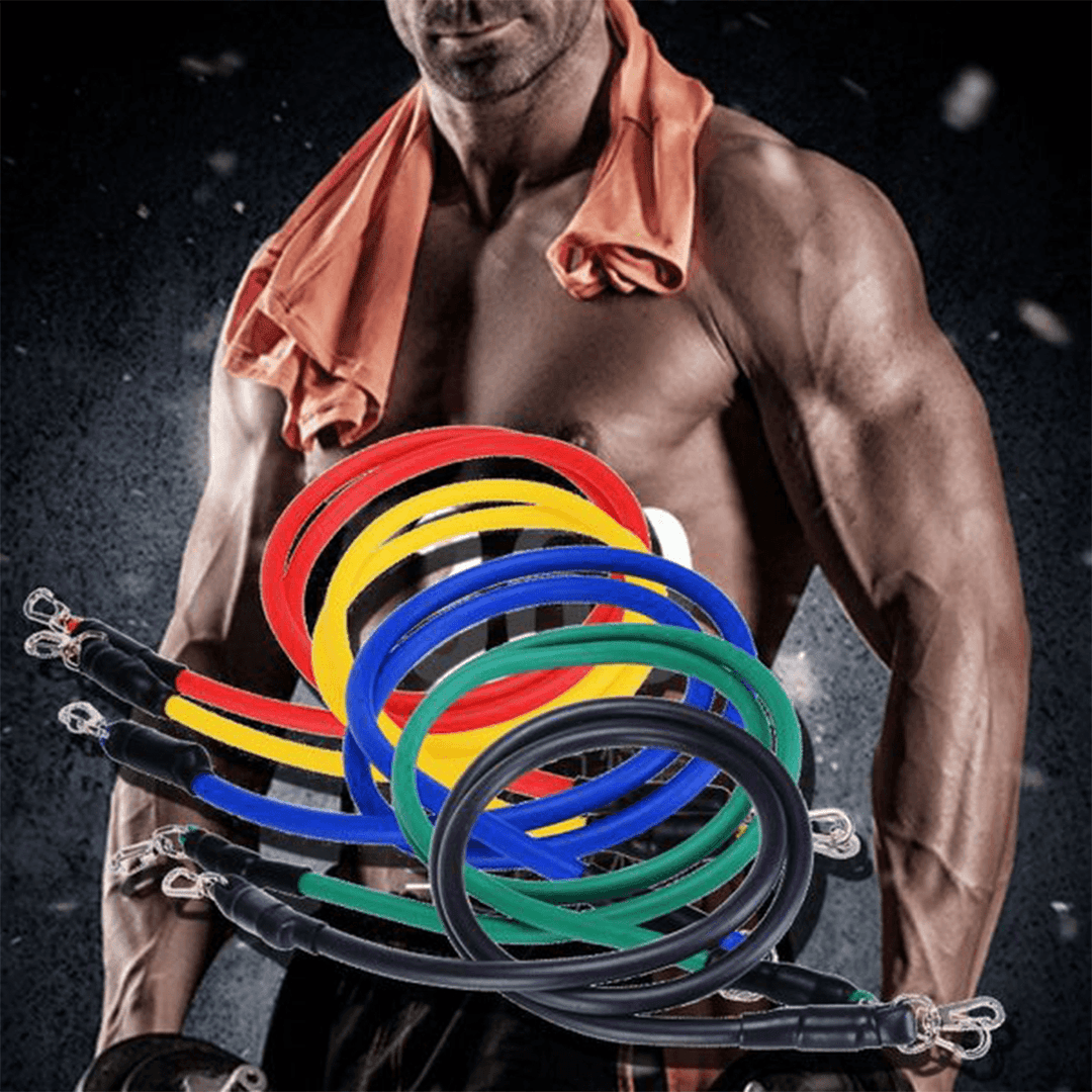 11PCS Fitness Rubber Loop Tube Set Yoga Exercise Resistance Bands Gym Pilates - Trendha