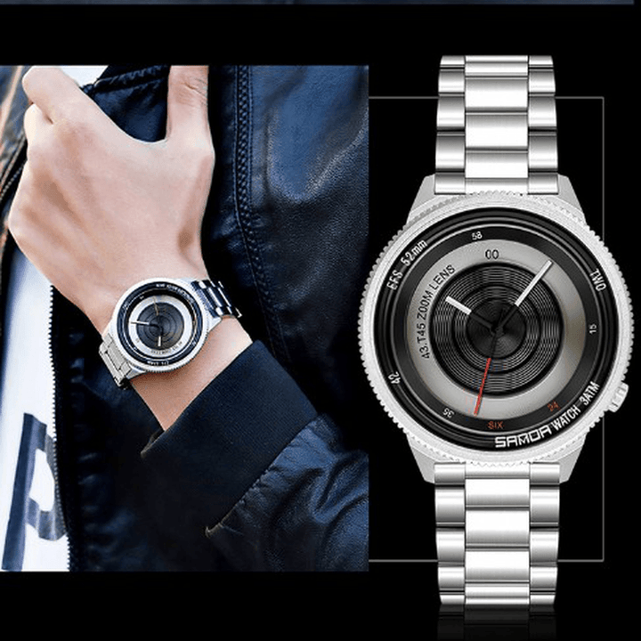 SANDA 1041 Casual Fashion Men Creative Camera Dial Waterproof Stainless Steel Strap Quartz Watch - Trendha
