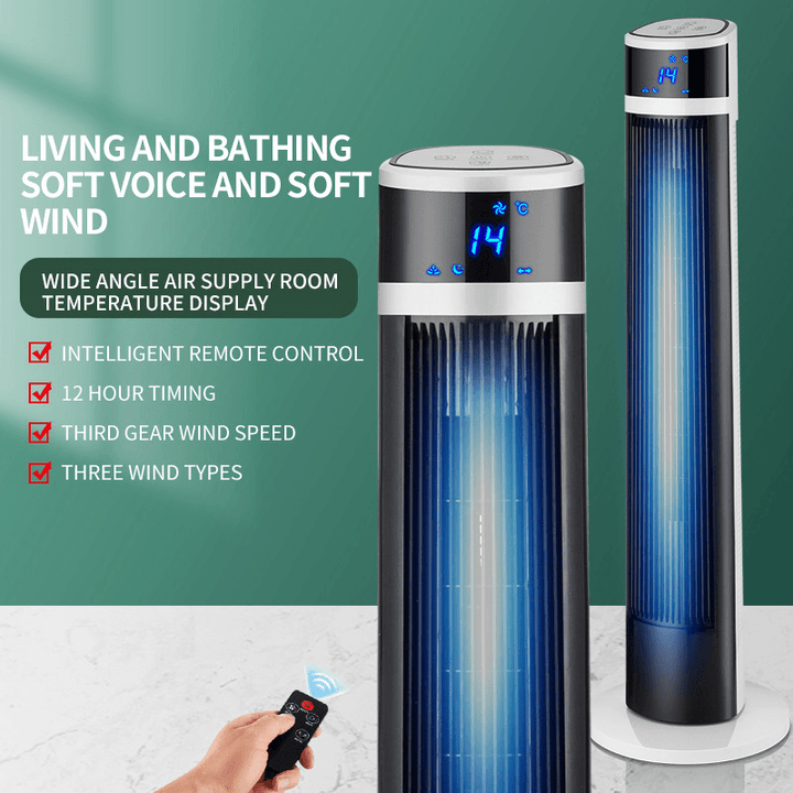 45W Bladeless Tower Fan 3 Gear Wind Speeds Timing Function Electric Slim Cooling Fan Remote Contro Low Noise Three-Dimensional Air Supply - Trendha