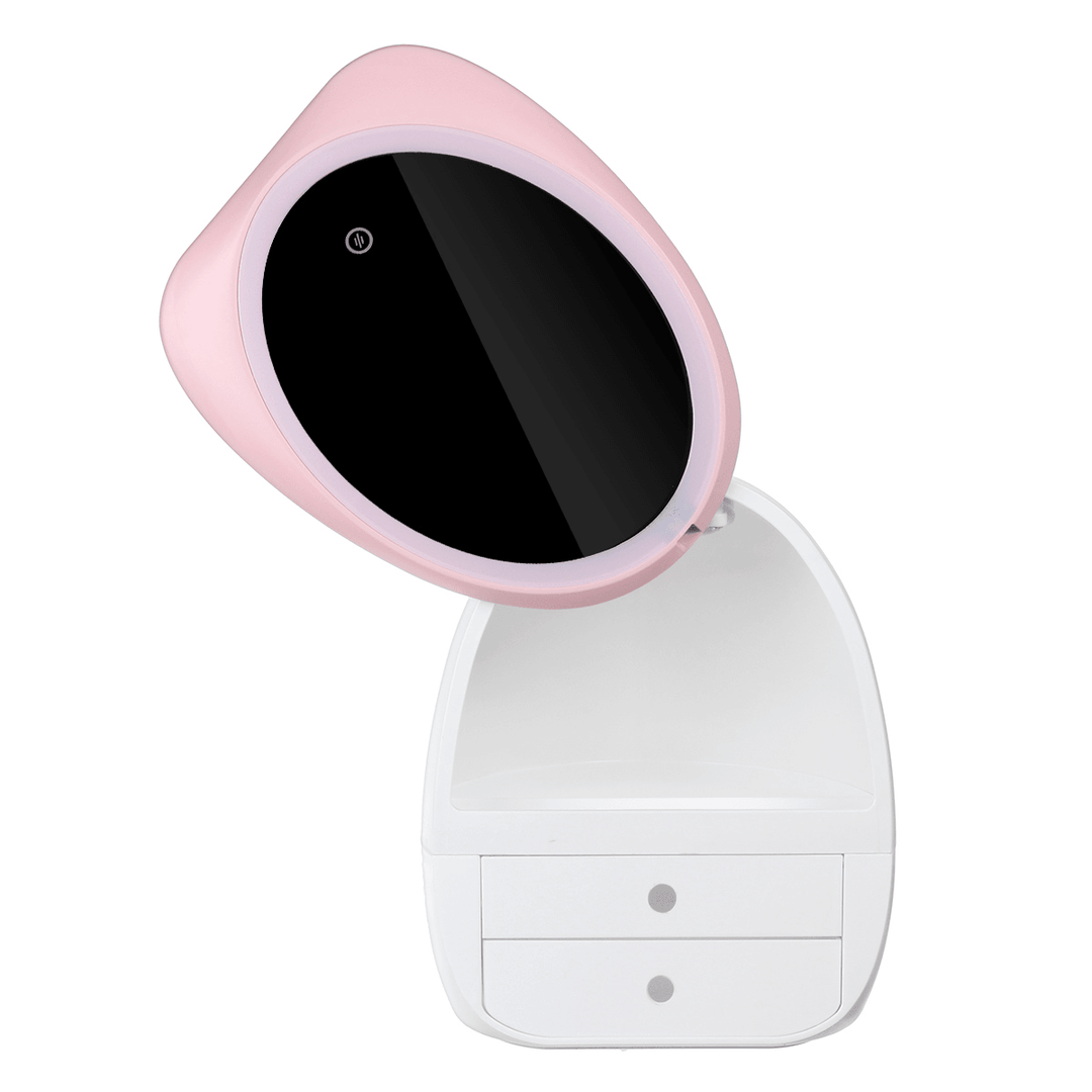 LED Mirror Cosmetic Storage Box Makeup Organizer Desktop Jewelry Case USB Drawer - Trendha