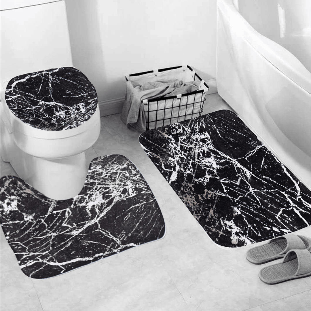 Marble Carpet Shower Curtain Four-Piece Toilet Bathtub Anti-Static Waterproof Anti-Mildew Non-Slip Mat Set - Trendha