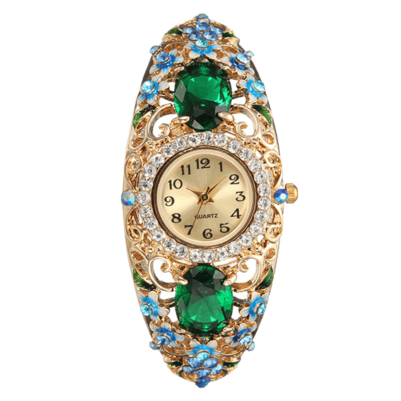 Deffrun Retro Style Ladies Bracelet Watch Flower Diamond Quartz Watch - Trendha