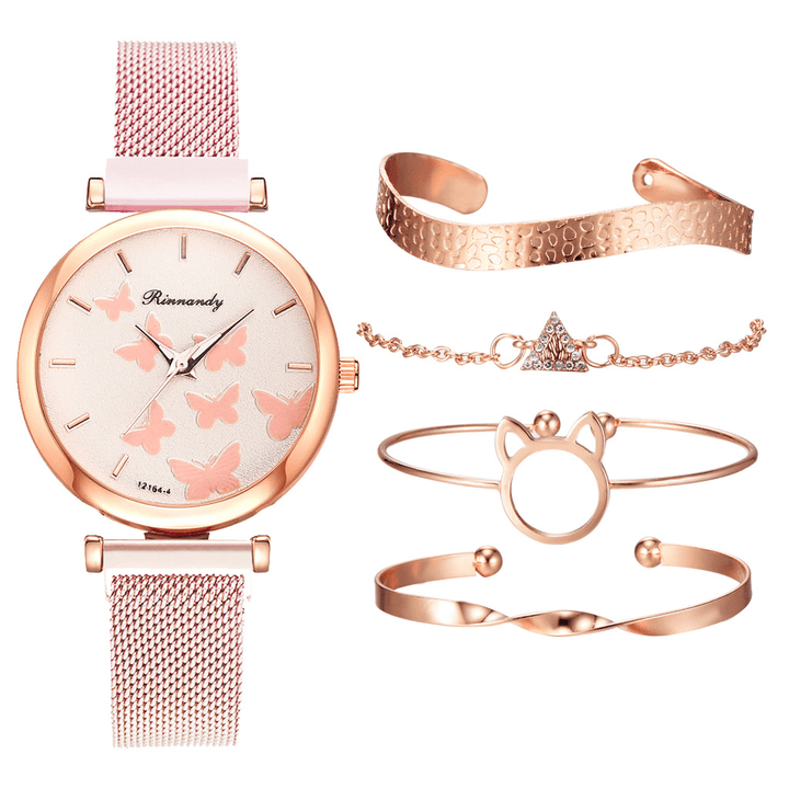 Deffrun Casual Style Women Wrist Watch with Bracelet Set Full Alloy Elegant Design Quartz Watch - Trendha
