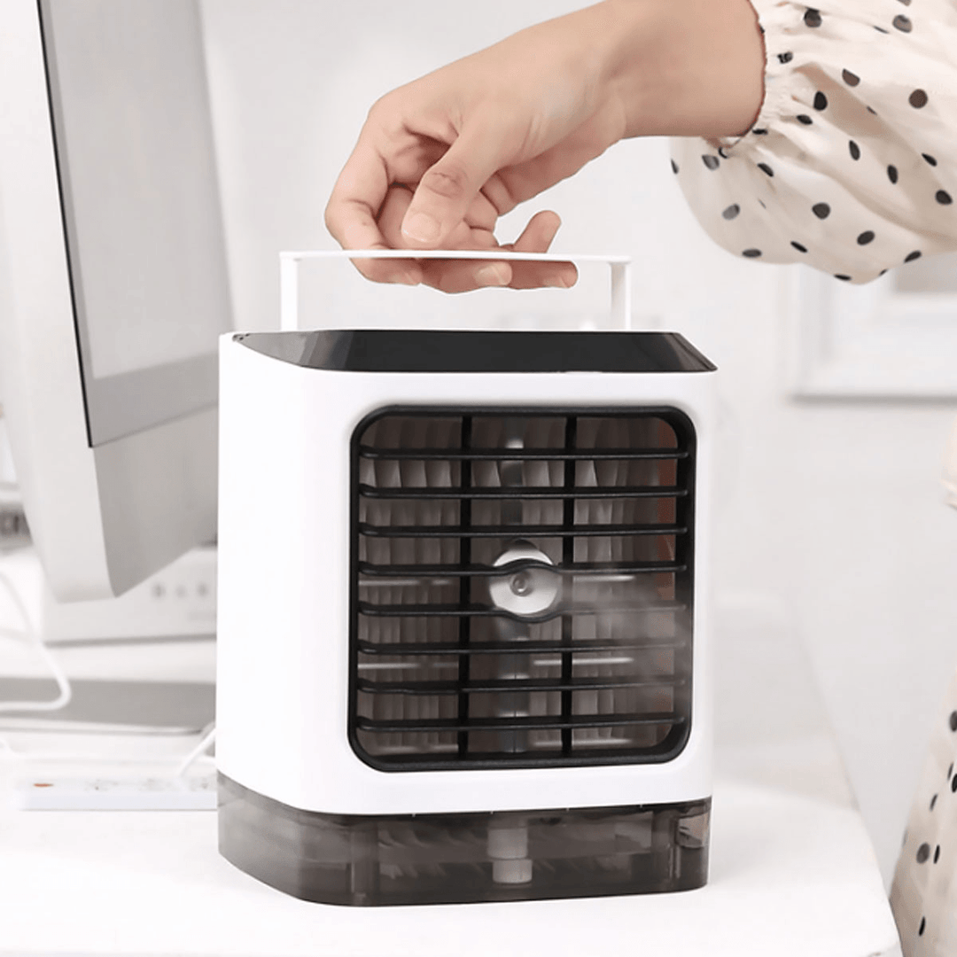 4 in 1 USB Air Conditioner Fan Portable Cooling Humidifier Mini Desktop Cooler LED Atmosphere Light - Trendha