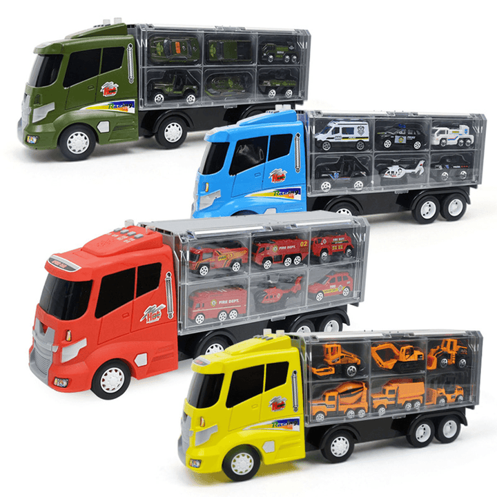 Engineering Alloy Car Diecast Model Set Portable Storage Large Container Transport Vehicle 6 Loaded Car - Trendha