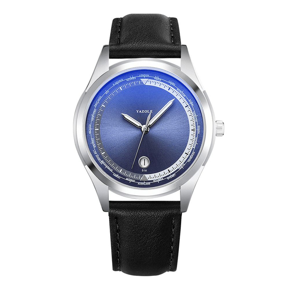 Yazole Fashion Casual Luminous Pointer with Calendar Dial PU Leather Strap Waterproof Men Quartz Watch - Trendha