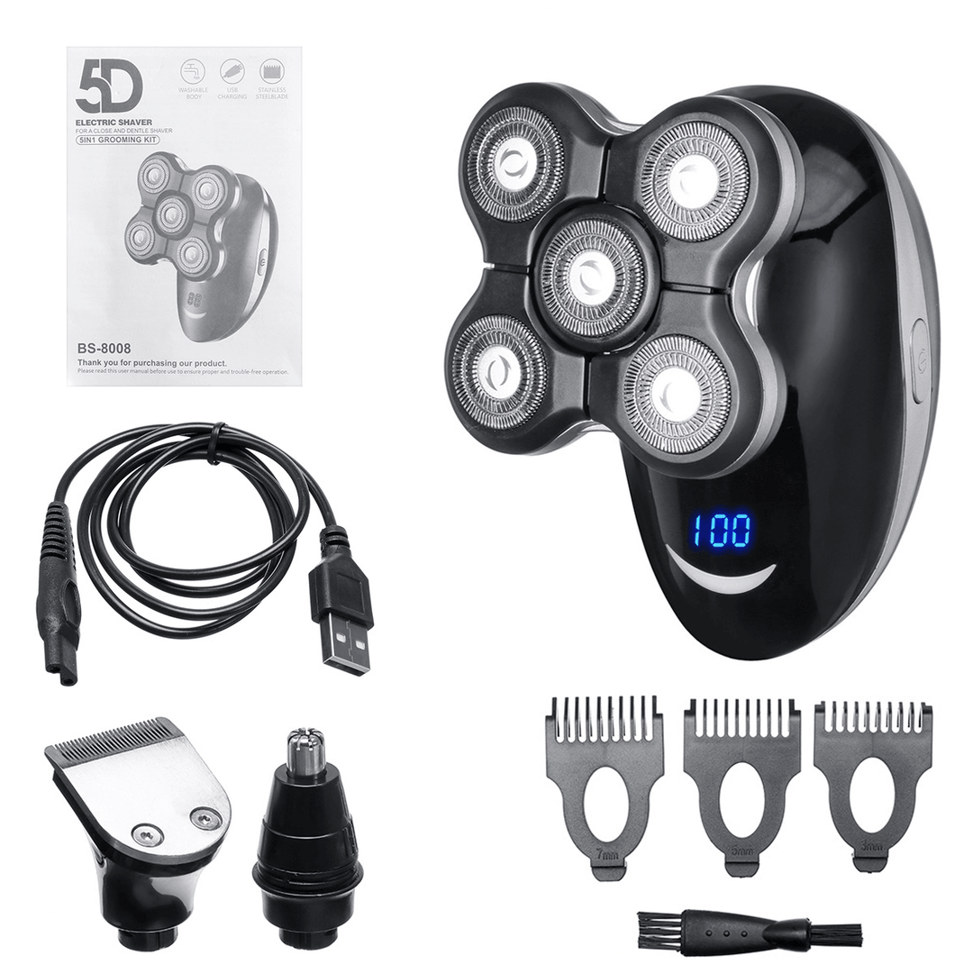 5D Multifunction Electric Shaver Display Beard Razor Nose Hair Removal Hair Clipper Cleansing Brush Kit Nose Hair Clipper Trimming - Trendha