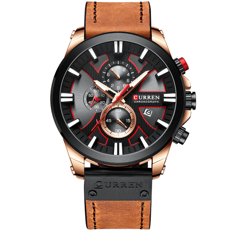 CURREN 8346 Chronograph Sport Men Wrist Watch Leather Watch Band Quartz Watch - Trendha