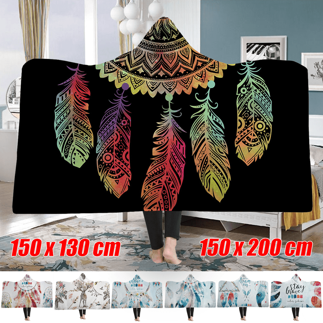 150X200Cm Bejirog Hooded Blanket Adults Child Warm Blankets Wearable Plush Wrap Mat Thick Nap Soft - Trendha