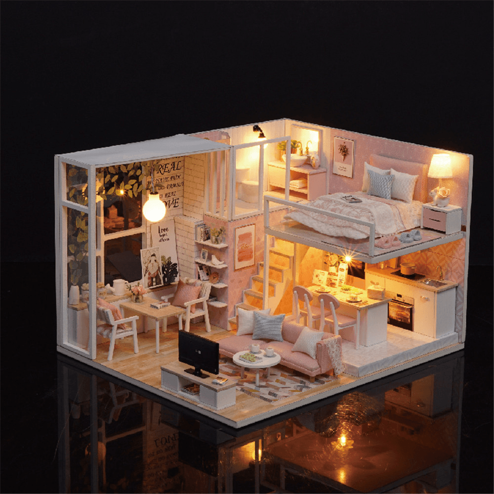 Cuteroom L-022 Quiet Life DIY Doll House with Furniture Light Cover Gift Toy - Trendha