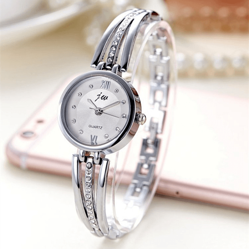 JW 3512 Fashion round Dial Rhinestones Alloy Lady Bracelet Bangle Women Dress Quartz Watch - Trendha