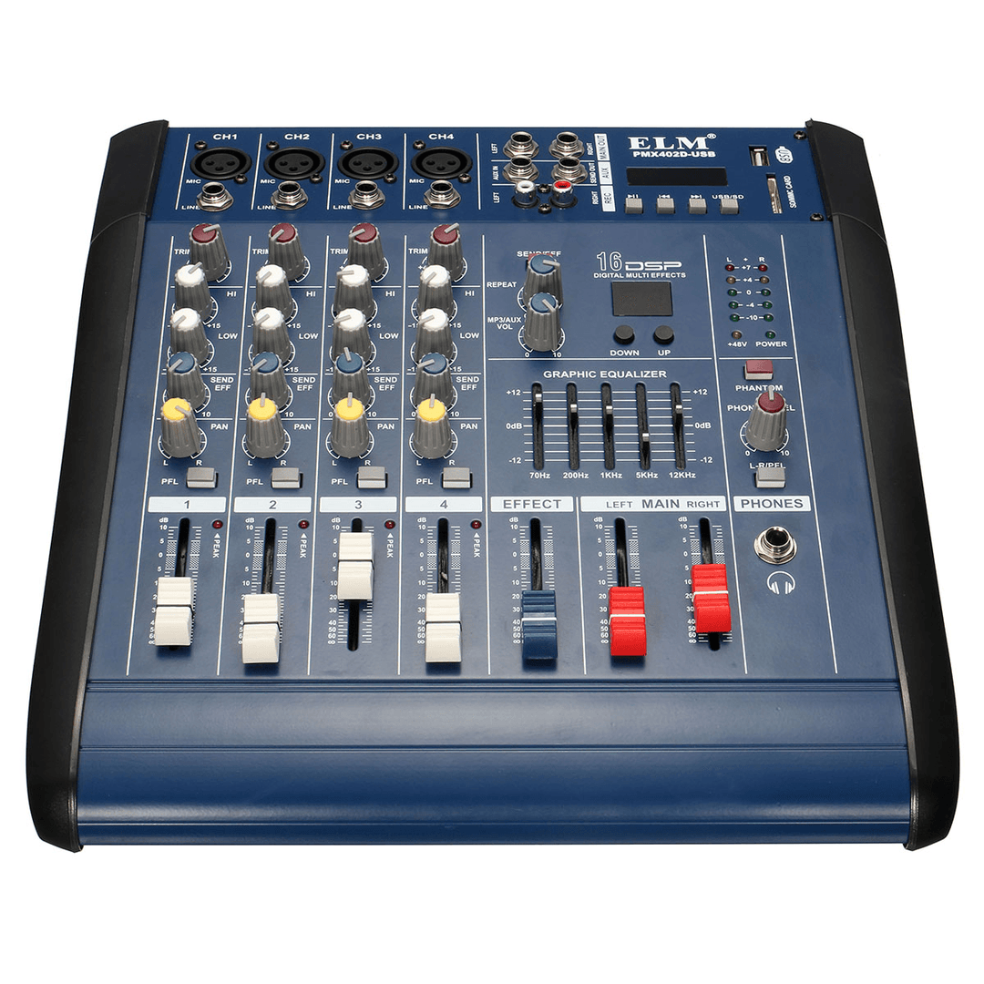 EL M PMX402D-USB 48V 4 Channel USB KTV Karaoke Audio Stage Mixer with Power Amplifier - Trendha