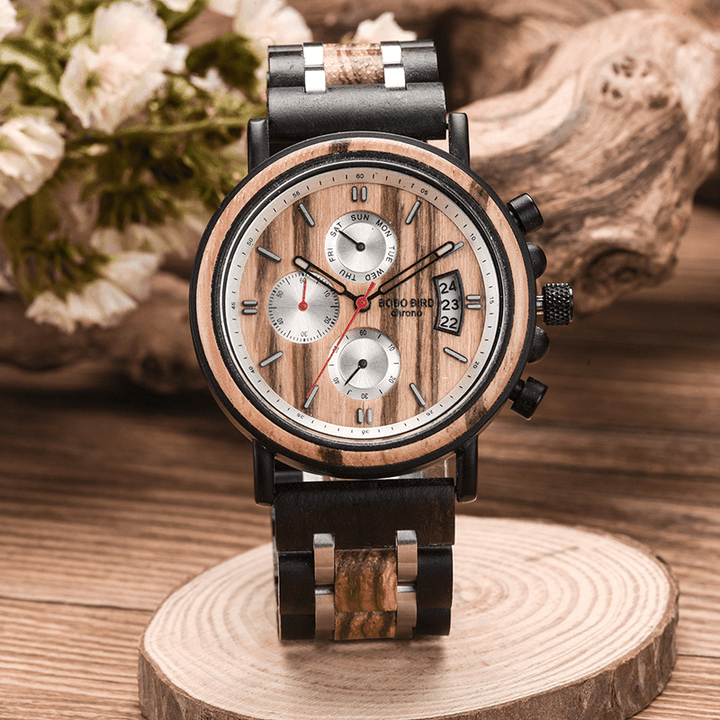 BOBO BIRD NS18-3 Calendar Men Wrist Watch Chronograph Wooden Creative Quartz Watch - Trendha
