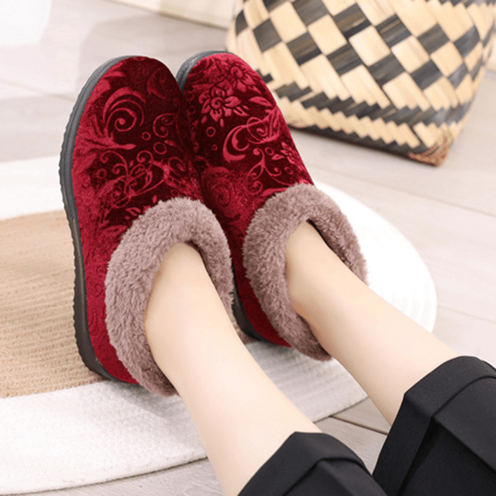Women round Toe Casual Dot Print Warm Fluff Lining Comfortable Flat Ankle Cotton Boots - Trendha