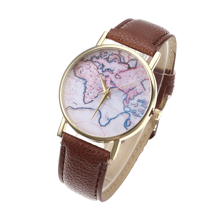 Fashion Casual PU Leather Strap Map Dial Women Wrist Watch Quartz Watch - Trendha