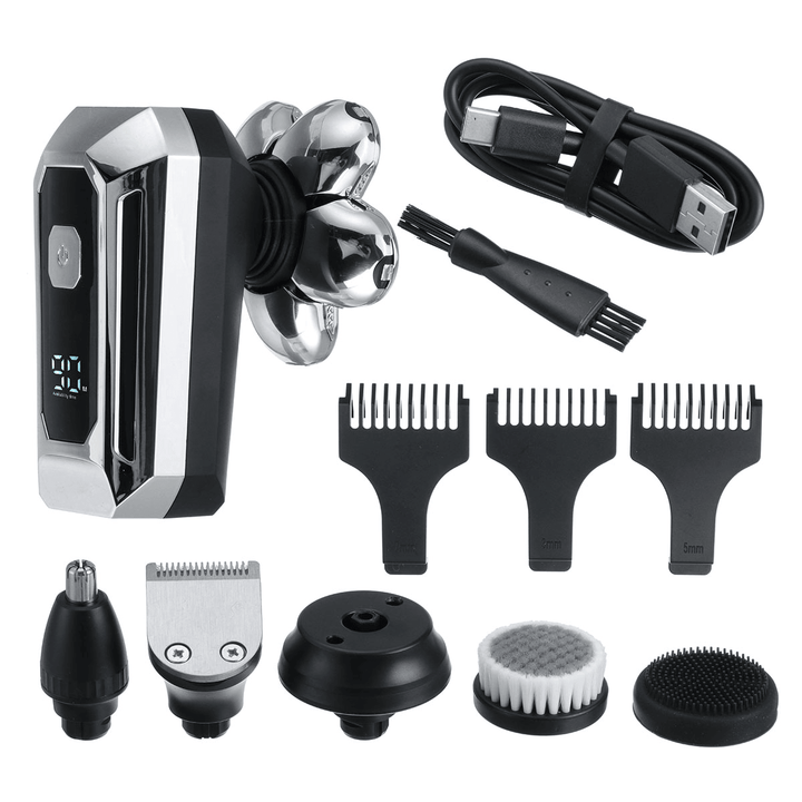 5 in 1 6D Rotary Electric Shaver USB Rechargeable Bald Head Shaver Beard Trimmer IPX7 Waterproof - Trendha