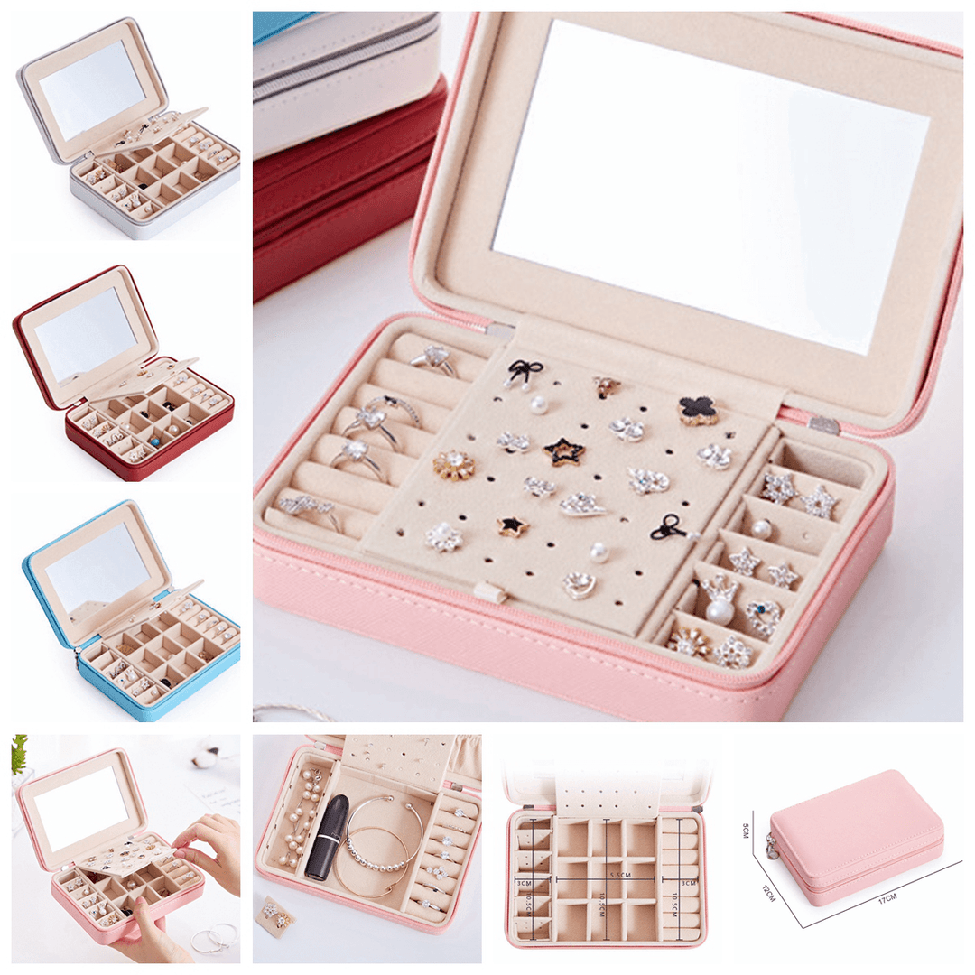 Portable Women Jewelry Box Ornaments Storage Case PU Earring Holder Organizer - Trendha