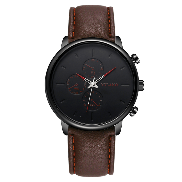 YOLAKO Casual Style Leather Strap Fahsion Men Business Watch Quartz Watch - Trendha