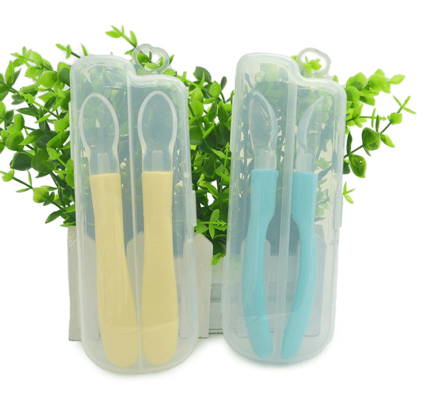 2PCS / Set Baby Silicone Soft Head Feeding Spoon with Storage Box Baby Special Spoon Safe and Non-Toxic with Box - Trendha