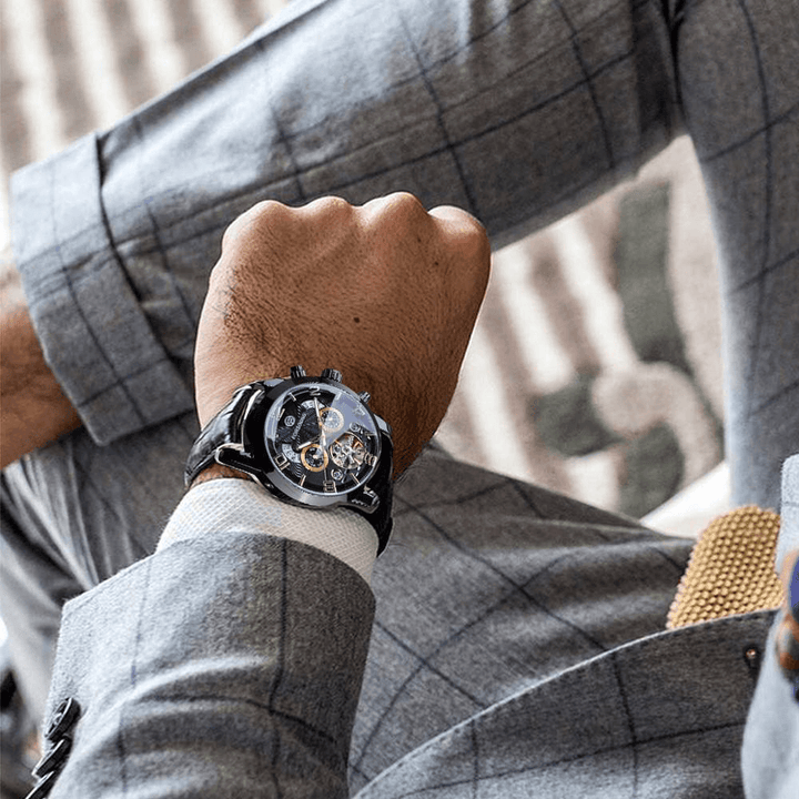Forsining GMT373 Fashion Men Automatic Watch Week Year Genuine Leather Strap Display Mechanical Watch - Trendha