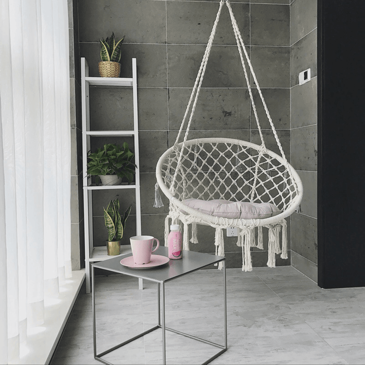 47.2Inch Portable Hanging Cotton Rope Macrame Swing Hammock Chairs Room Decoration Art 120Kg - Trendha