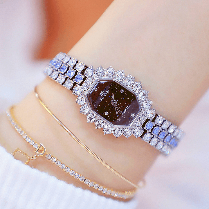 BS Crystal Women Bracelet Watch Diamonds Rectangle Full Steel Quartz Watch - Trendha