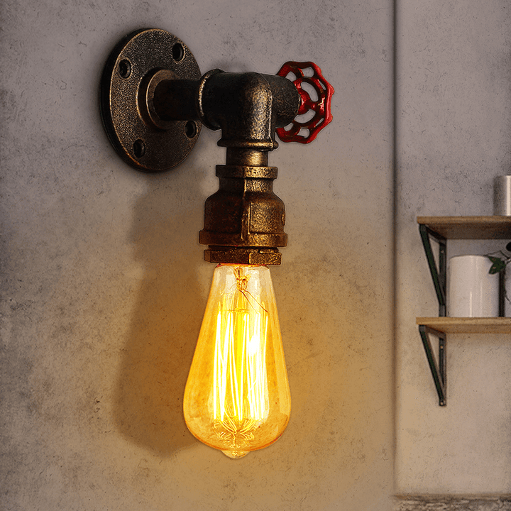 Vintage Industrial Retro Iron Water Pipe Shape Wall Lamp Sconce Light Fixture - Trendha