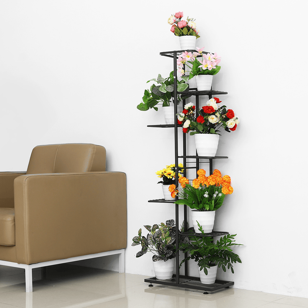 7-Tierblack/White Metal Plant Stand Outdoor Indoor Flower Pot Display Rack Ladder Shelf for Garden - Trendha
