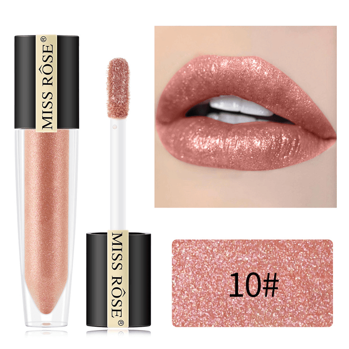 Miss Rose Shimmer Lip Gloss Pearly Metallic Lip Stick Waterproof Long-Lasting Lip Gloss Beauty Cosmetics Make up Lip Makeup - Trendha