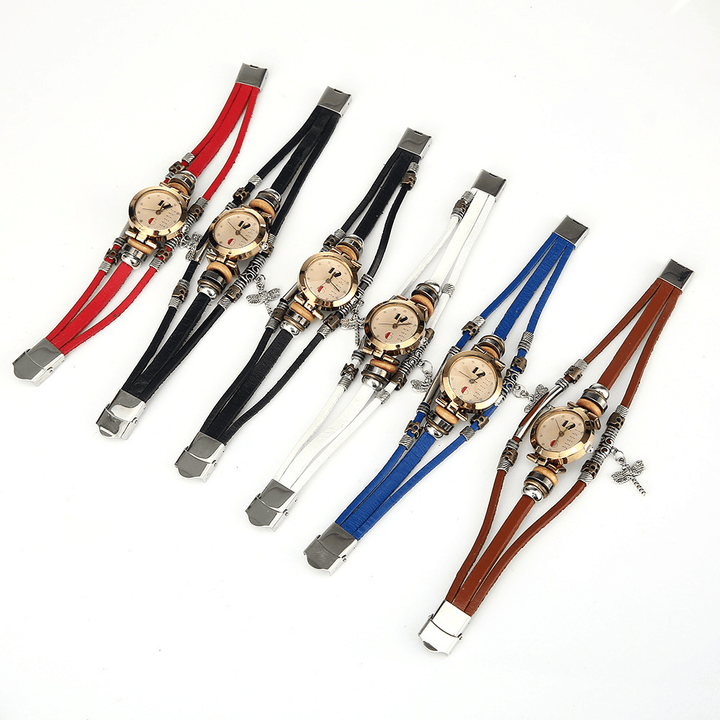 Deffrun Vintage Multilayer Women Bracelet Watch Diamond Dragonfly Pendant Leather Band Quartz Watch - Trendha